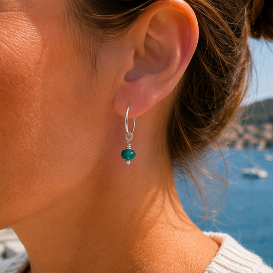 Sterling Silver Emerald Hoop Earrings | May Birthstone | Precious Gemstone