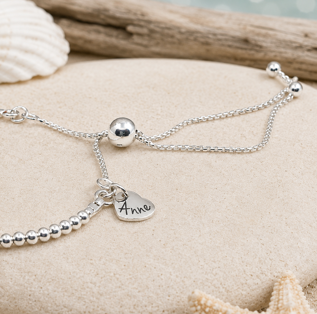 50th Birthday 9ct gold & sterling silver beaded adjustable Milestone bracelet