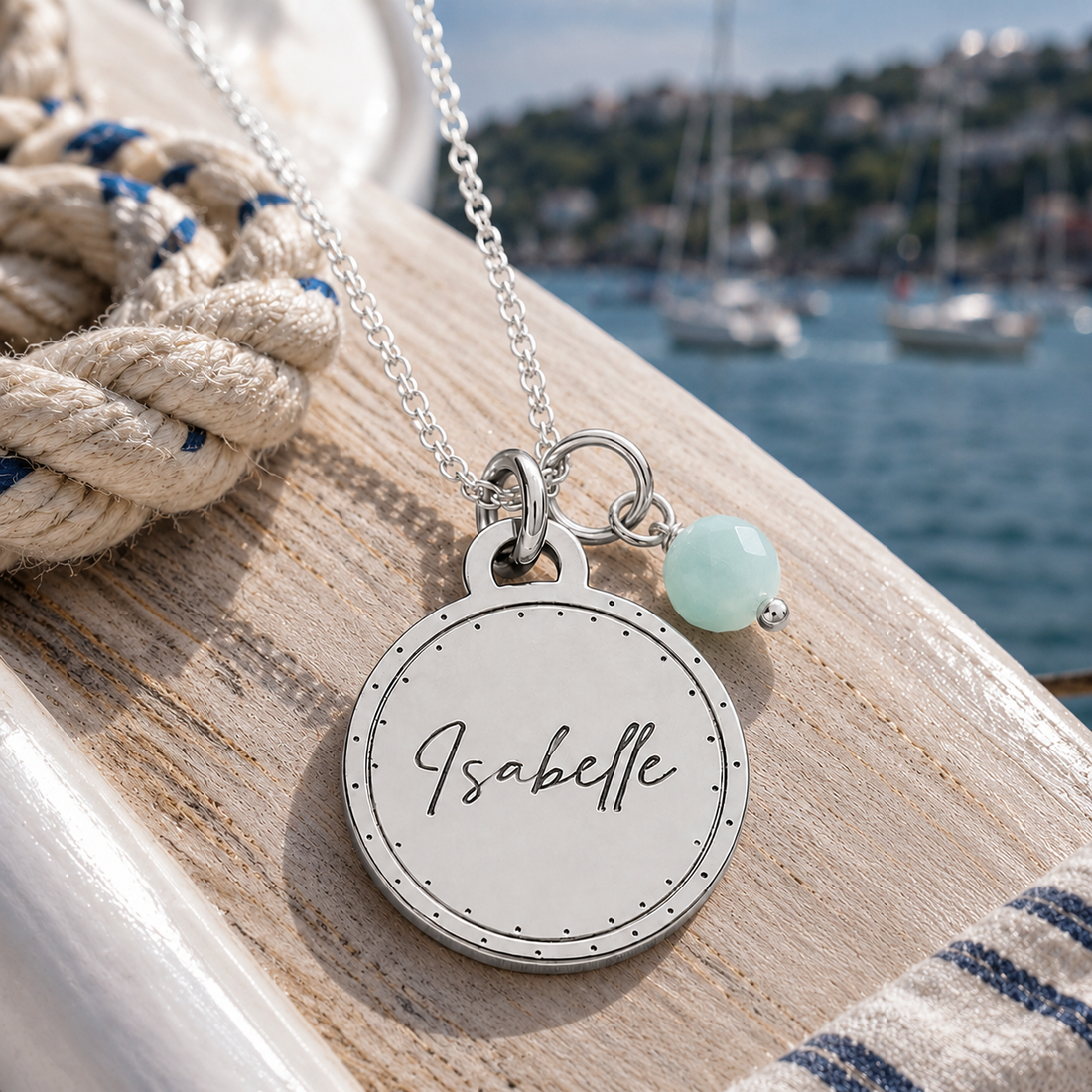 Harbour Necklace | Personalised Name & Gemstone | Sterling Silver Coastal Jewellery