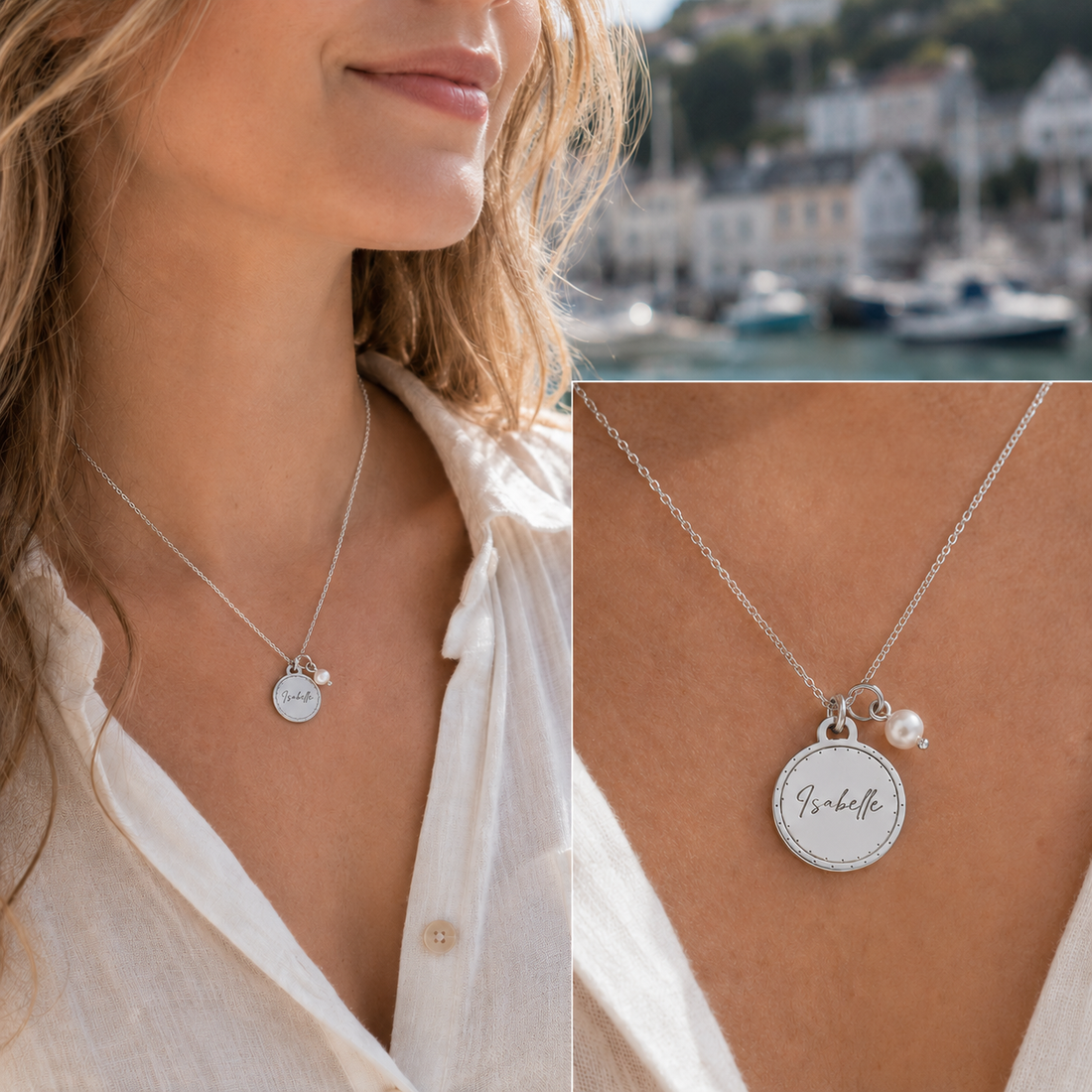 Harbour Necklace | Personalised Name & Gemstone | Sterling Silver Coastal Jewellery