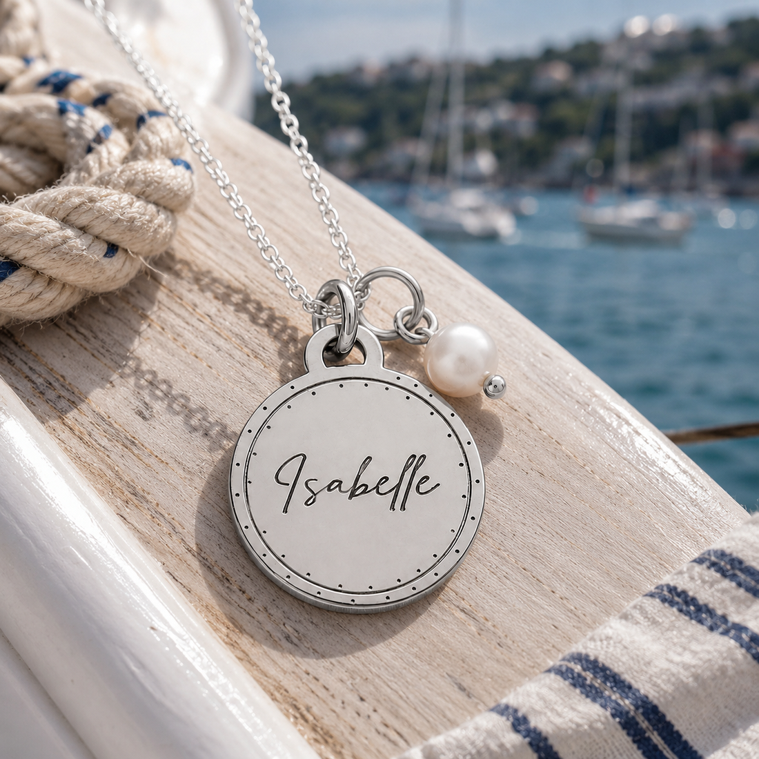 Harbour Necklace | Personalised Name & Gemstone | Sterling Silver Coastal Jewellery