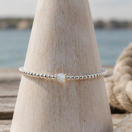 Moonstone sterling silver adjustable beaded bracelet | June birthstone