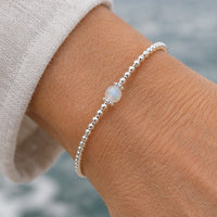 Moonstone sterling silver adjustable beaded bracelet | June birthstone