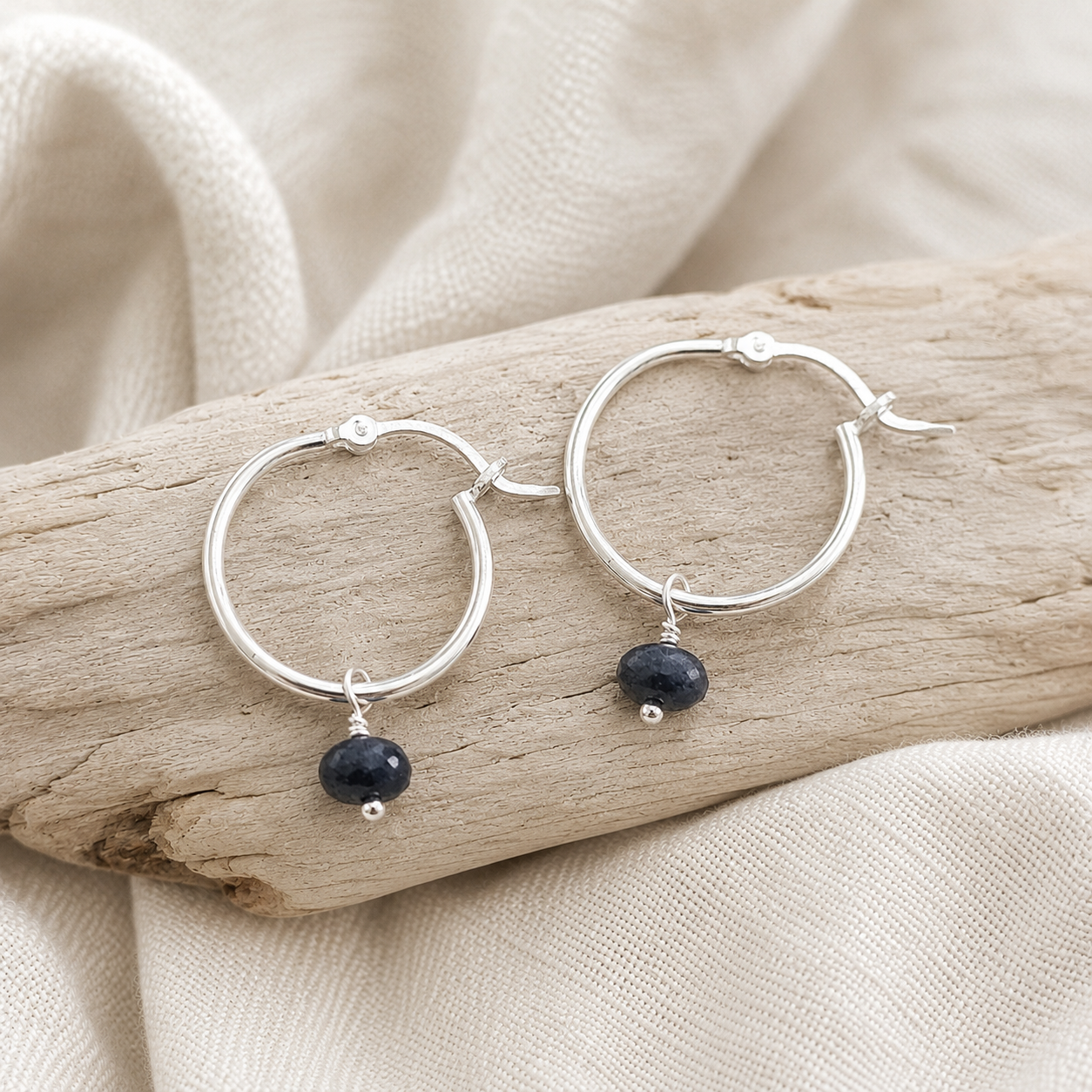 Sterling Silver Sapphire Gemstone Hoop Earrings | September Birthstone
