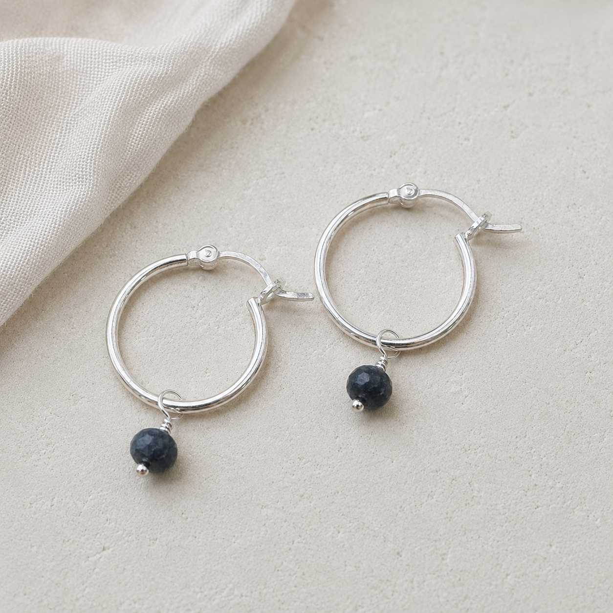 Sterling Silver Sapphire Gemstone Hoop Earrings | September Birthstone