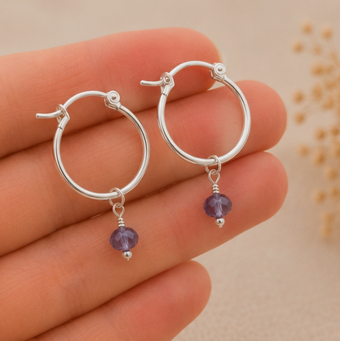 Sterling Silver Tanzanite Gemstone Hoop Earrings | December Birthstone