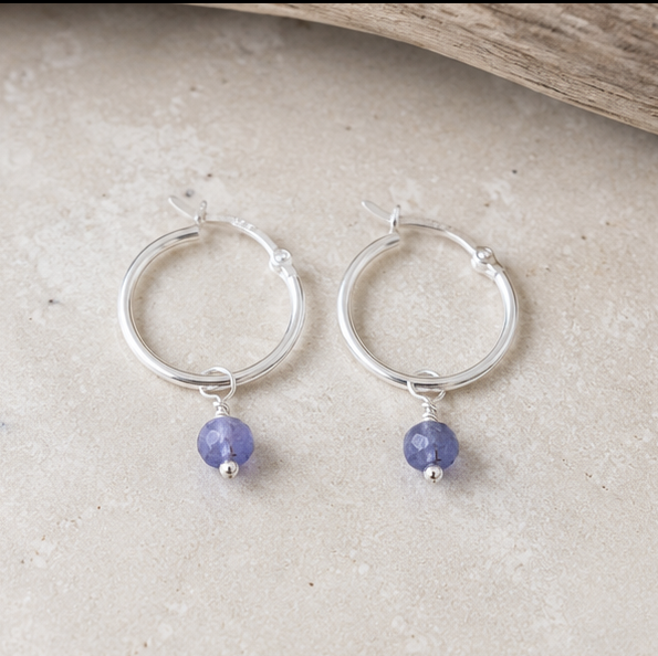 Sterling Silver Tanzanite Gemstone Hoop Earrings | December Birthstone