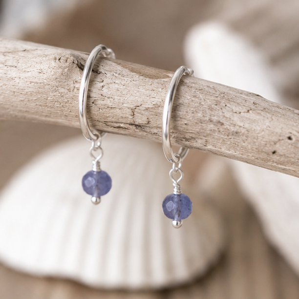 Sterling Silver Tanzanite Gemstone Hoop Earrings | December Birthstone