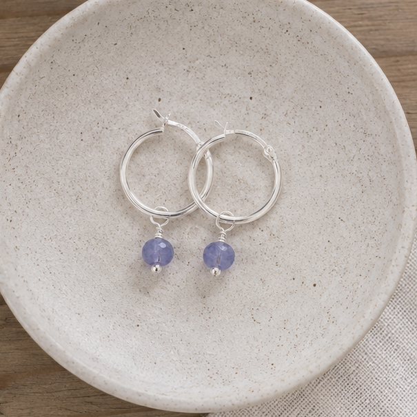 Sterling Silver Tanzanite Gemstone Hoop Earrings | December Birthstone