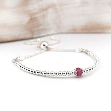 Dainty Pink Tourmaline sterling silver adjustable beaded bracelet | October birthstone