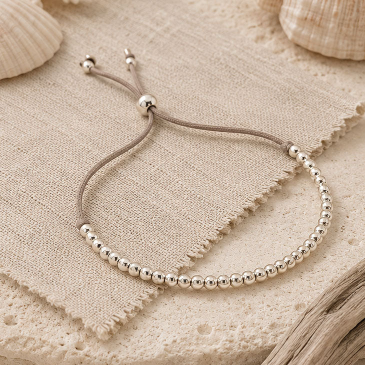 Sterling silver adjustable beaded friendship bracelet 