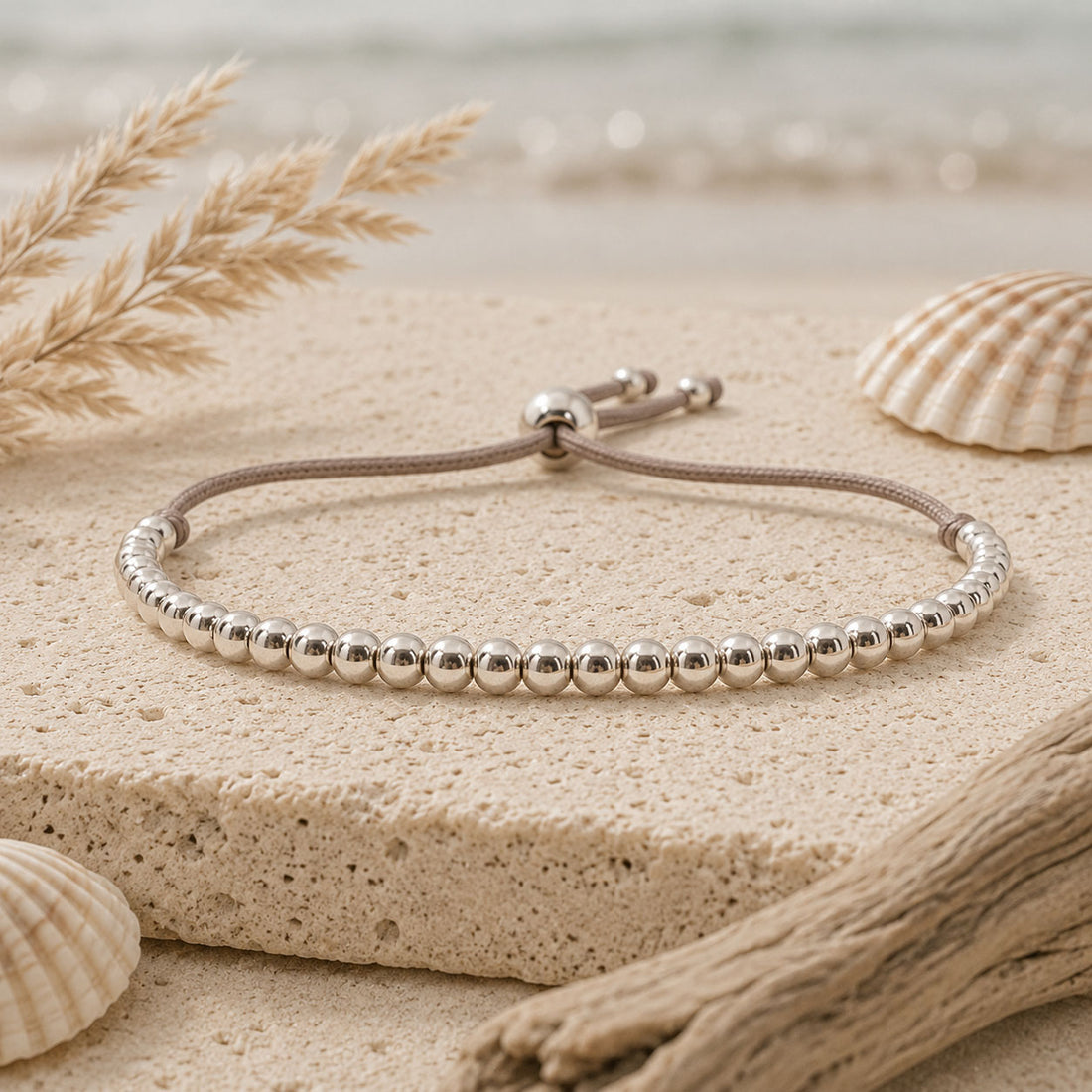 Sterling silver adjustable beaded friendship bracelet 