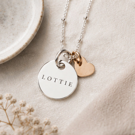 Personalised sterling silver & 9ct solid gold heart necklace 