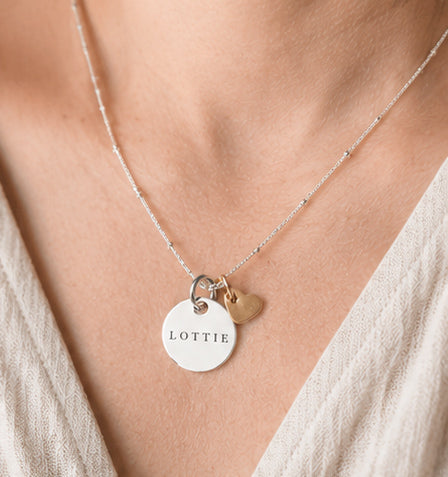 Personalised sterling silver & 9ct solid gold heart necklace 