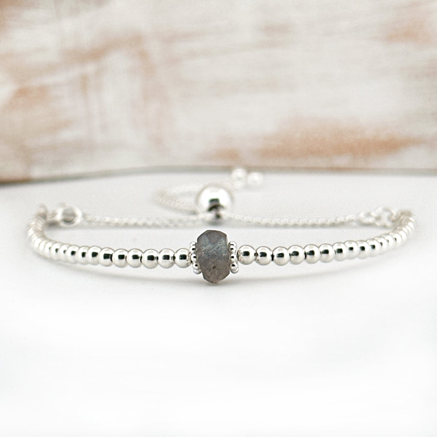 Labradorite sterling silver adjustable beaded gemstone bracelet