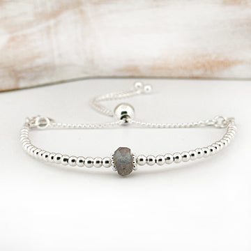 Labradorite sterling silver adjustable beaded gemstone bracelet