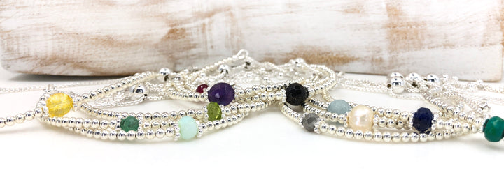 Gemstone | birthstone sterling silver adjustable bracelets