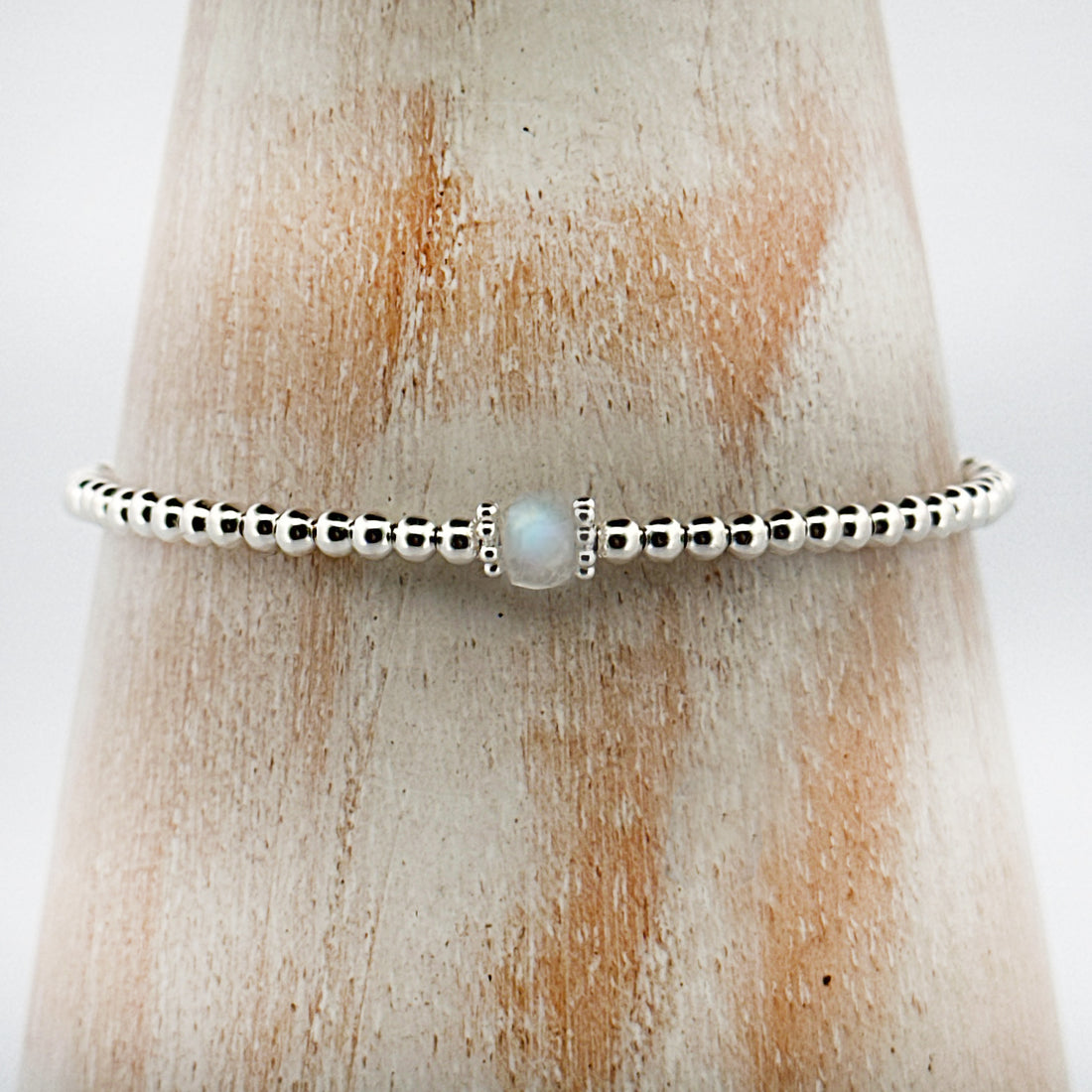 Moonstone sterling silver adjustable beaded bracelet | June birthstone