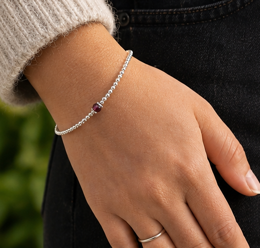 Ruby sterling silver adjustable beaded bracelet | July birthstone