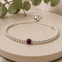 Ruby sterling silver adjustable beaded bracelet | July birthstone