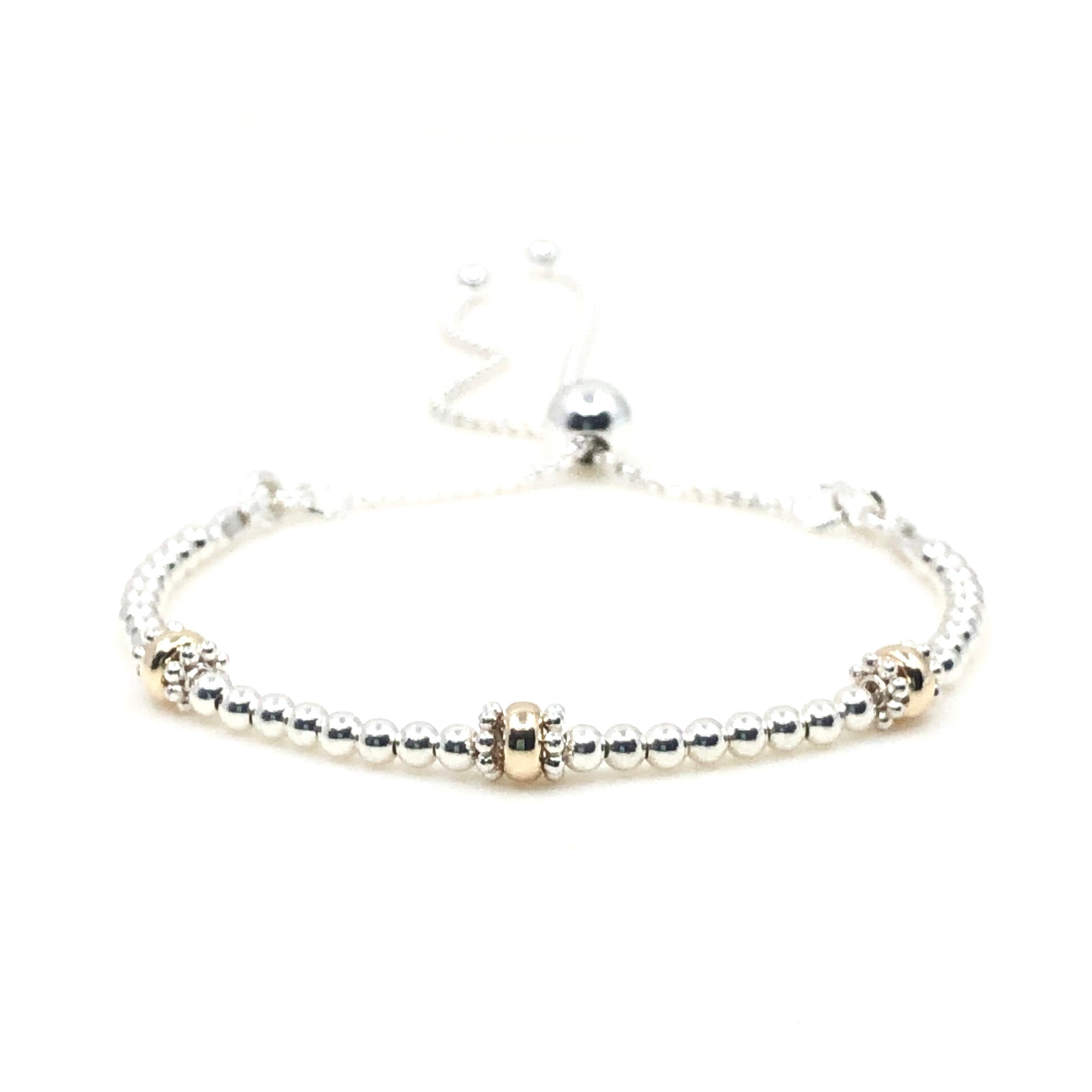 30th Birthday 9ct gold &amp; sterling silver beaded adjustable Milestone bracelet