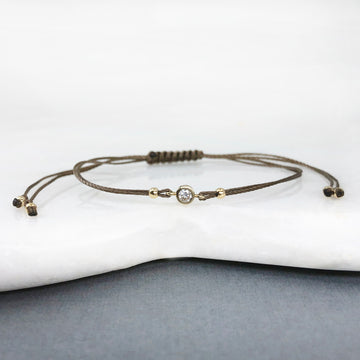 Diamond 14ct gold adjustable corded friendship bracelet