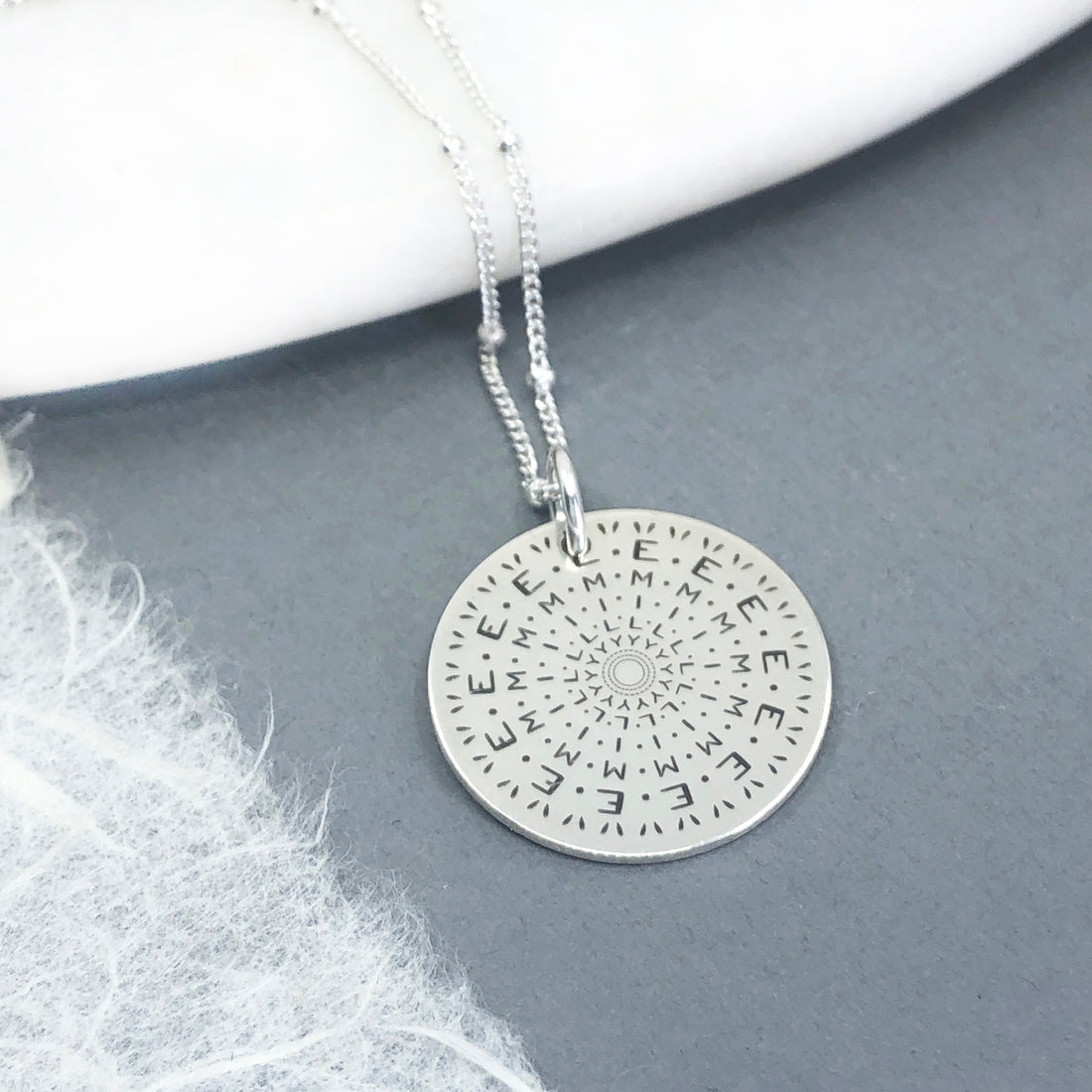 Personalised sterling silver mandala name necklace