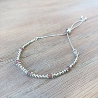 Pink Tourmaline sterling silver adjustable beaded bracelet | October birthstone
