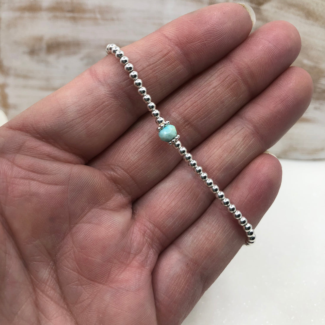 Opal sterling silver adjustable beaded bracelet | October birthstone