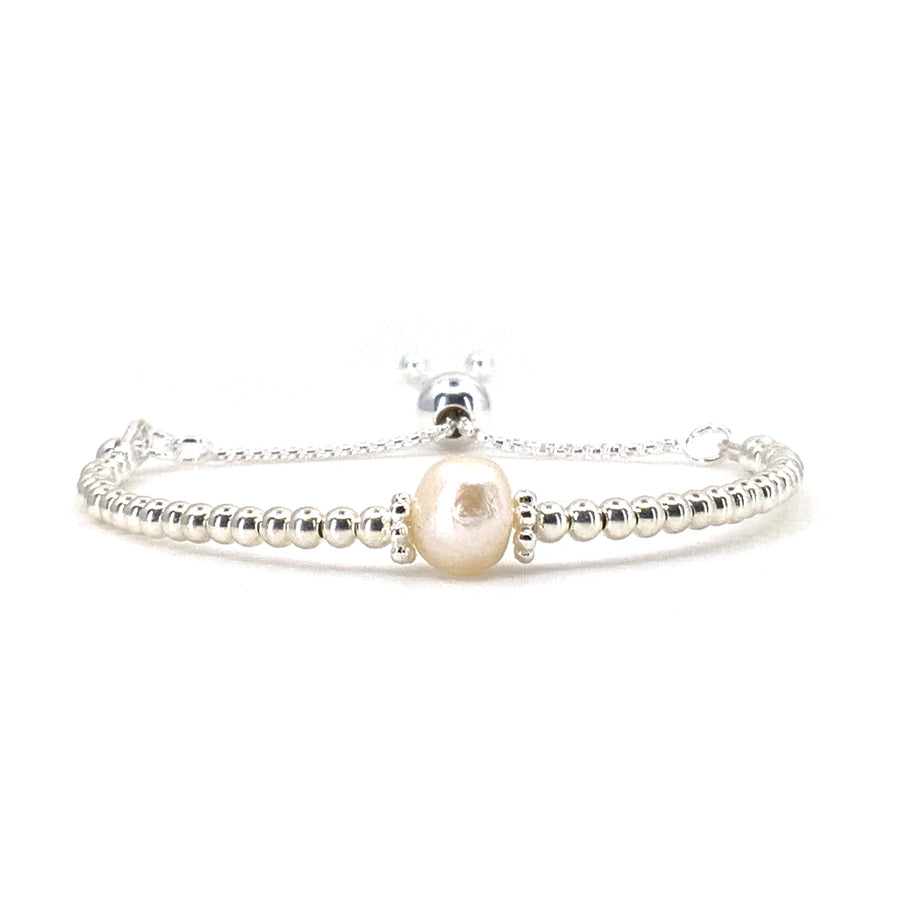 Pearl sterling silver adjustable beaded bracelet | June birthstone | wedding