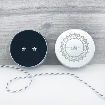 Sterling silver star earrings in a personalised keepsake box