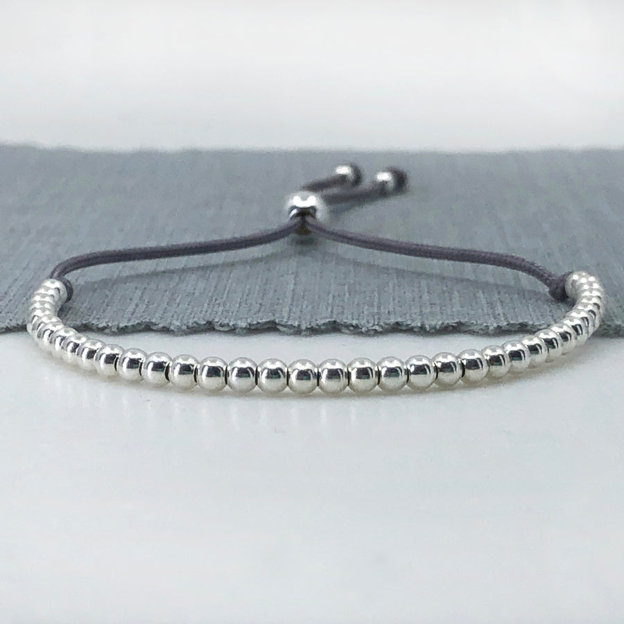 Sterling silver adjustable beaded friendship bracelet 