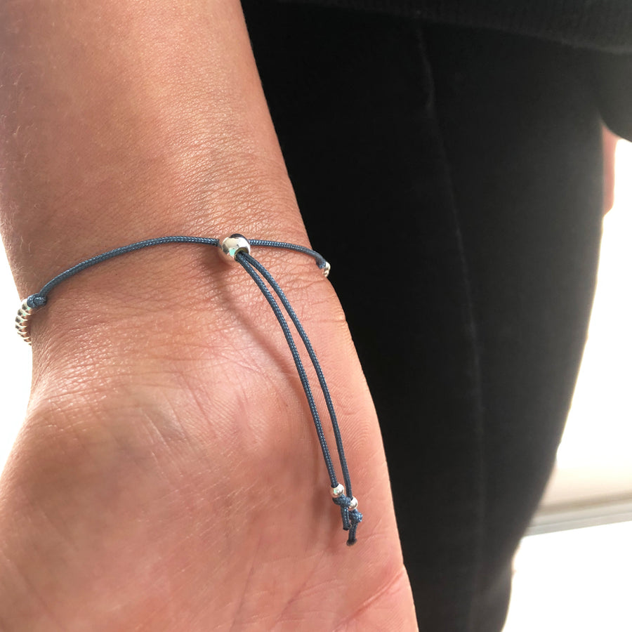 Sterling silver adjustable beaded friendship bracelet 