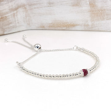 Ruby sterling silver adjustable beaded bracelet | July birthstone