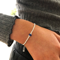Sapphire sterling silver adjustable beaded bracelet | September birthstone