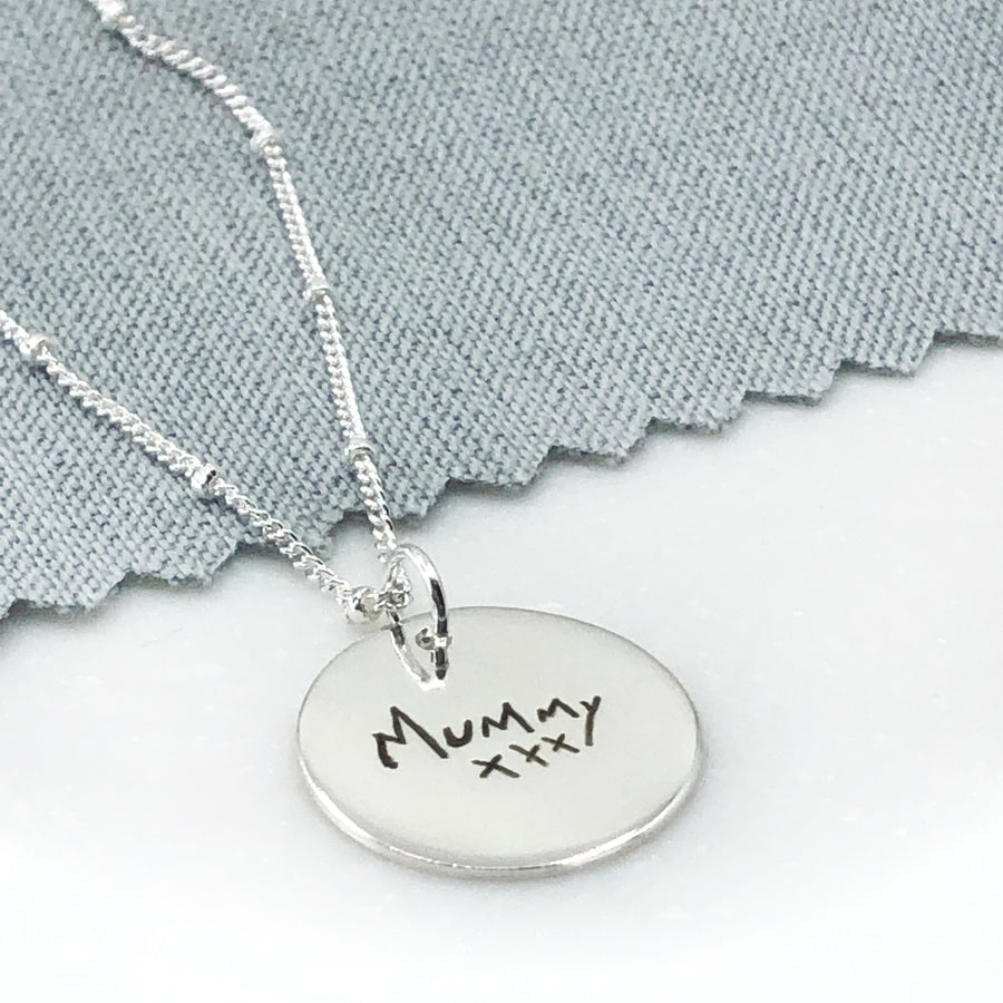 Personalised sterling silver necklace with your handwriting or artwork