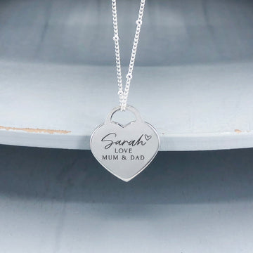 Personalised sterling silver heart necklace