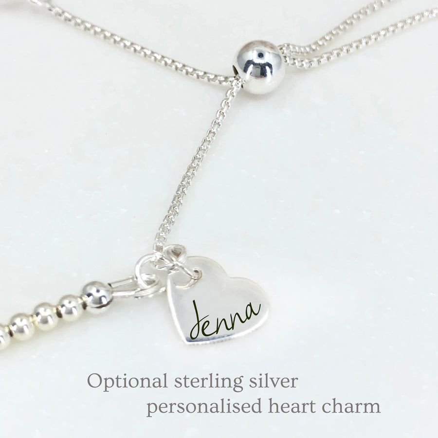 Opal sterling silver adjustable beaded bracelet | October birthstone