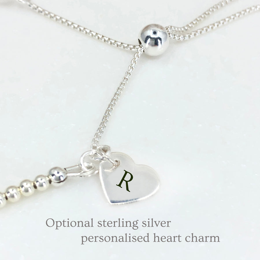 Amethyst sterling silver adjustable beaded gemstone | February birthstone bracelet