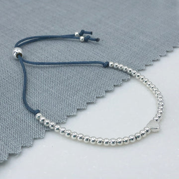 Sterling silver adjustable beaded heart friendship bracelet