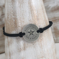 Mens personalised adjustable sterling silver star cord | rope bracelet