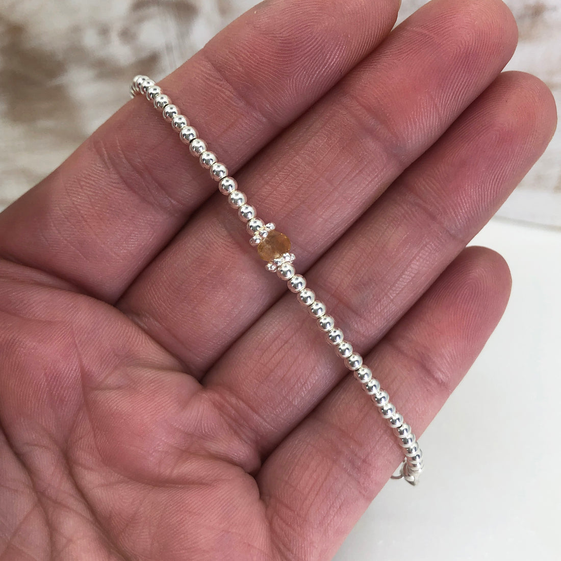 Citrine sterling silver adjustable beaded bracelet | November birthstone