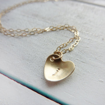 9ct gold cupped heart initial necklace