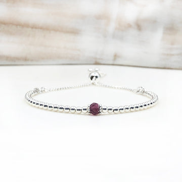 Sterling silver adjustable beaded Garnet semi precious gemstone | January birthstone bracelet