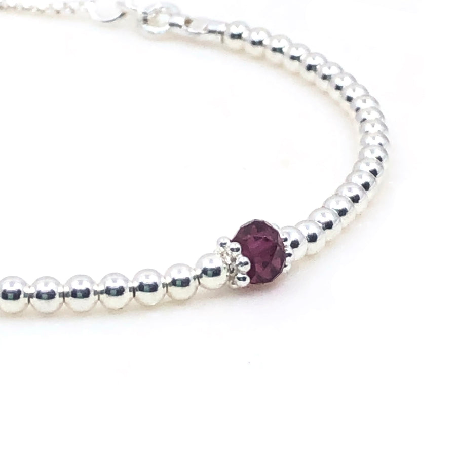 Sterling silver adjustable beaded Garnet semi precious gemstone | January birthstone bracelet