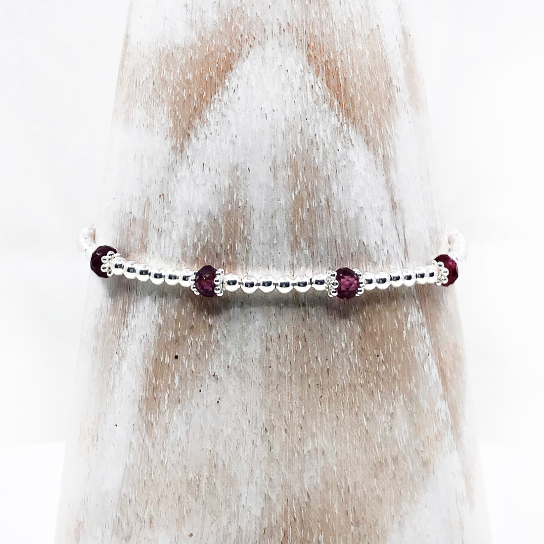 Sterling silver adjustable beaded Garnets semi precious gemstone | January birthstone bracelet