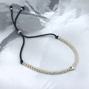 Sterling silver adjustable beaded star friendship bracelet