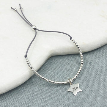 Personalised beaded adjustable star friendship bracelet | 23 cord colour choices